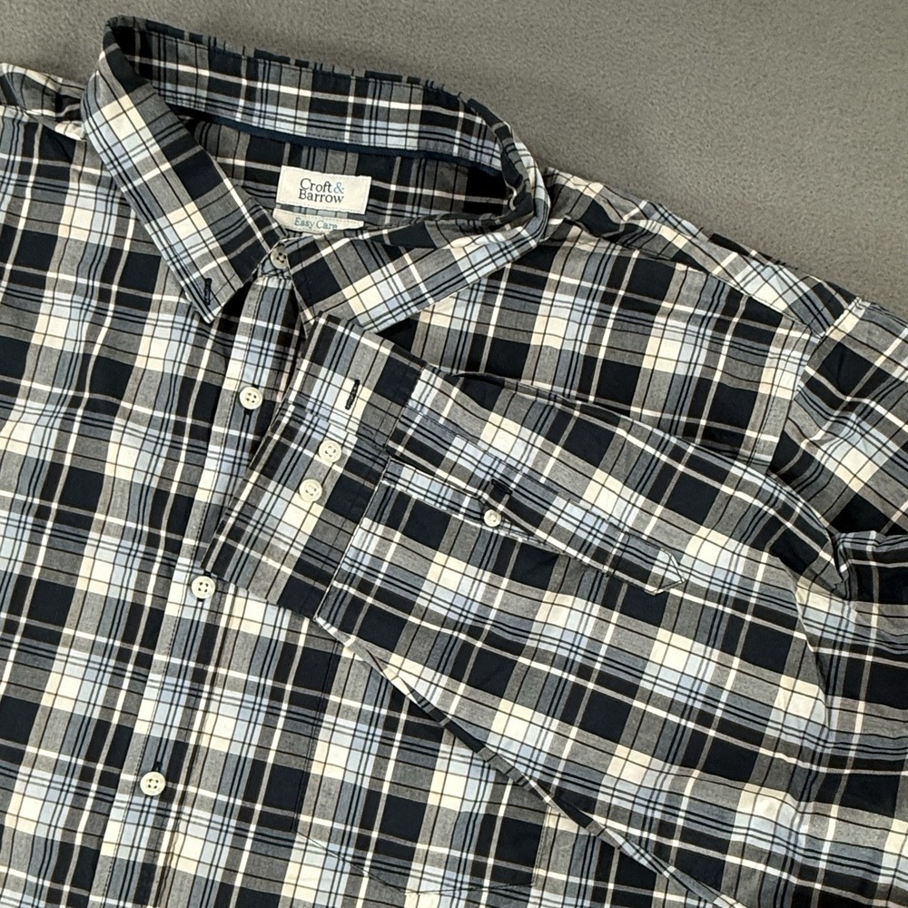 Croft & Barrow Mens 4XL Big Blue White Plaid Long Sleeve Button Up Dress Shirt